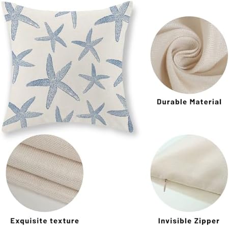 Navy Blue Starfish Pillow Covers 18x18 Set of 2 Coastal Throw Pillows Spring - Image 7