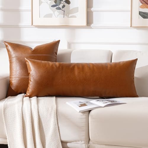 Fancy Homi Brown Boho Long Lumbar Faux Leather Body Decorative Throw Pillow - Image 6