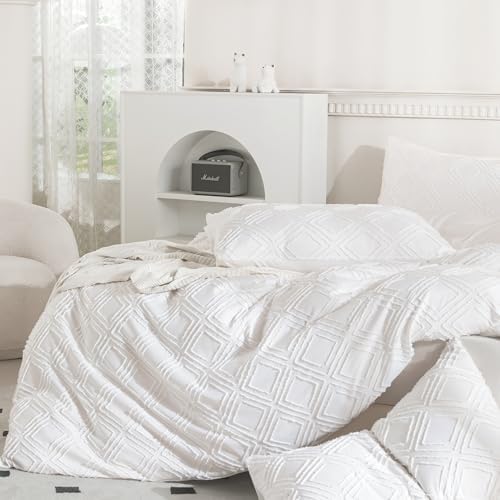 JELLYMONI Bright White Grid Tufted Pillowcases Standard Size - Image 3