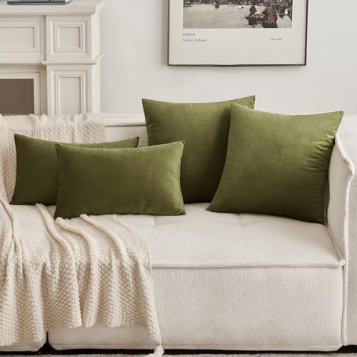 MIULEE Velvet Throw Pillow Covers 16x16 Inch Pack of 2 Light Olive Green - Image 4