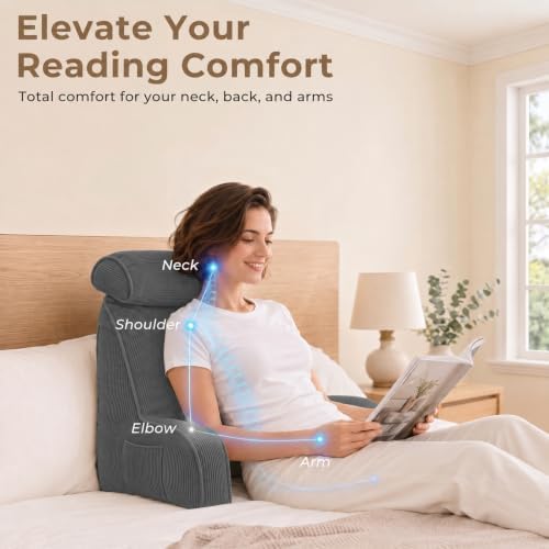 Reading Pillow for Bed with Detachable Neck Roll and Shredded Memory Foam - Image 3