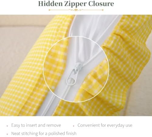 Gingham Throw Pillow Covers 20x20, Sunny Yellow, Ruffle Trim - Image 5