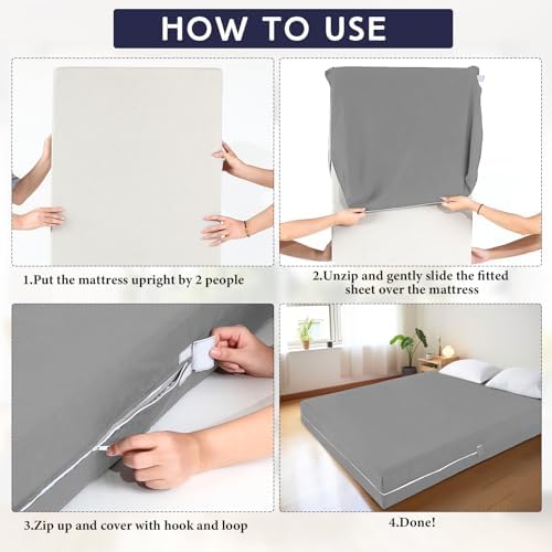 HunnmingRe Zippered Mattress Protector Fitted, Light Gray - Image 3