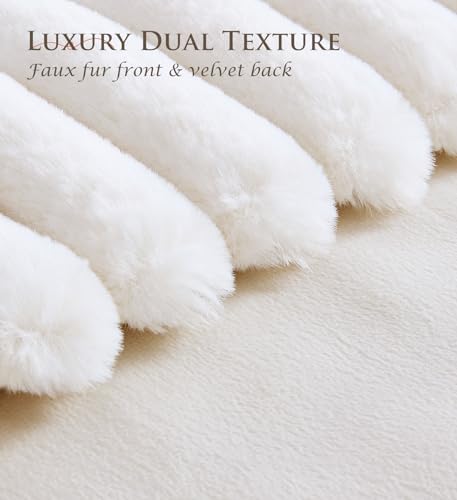 Set of 2 Decorative Throw Pillow Covers 18x18, Faux Fur Cream White - Image 2