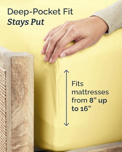 Full XL Sheets - 4 Piece Full XL Sheet Set - Breathable & Cooling - Yellow - Image 4