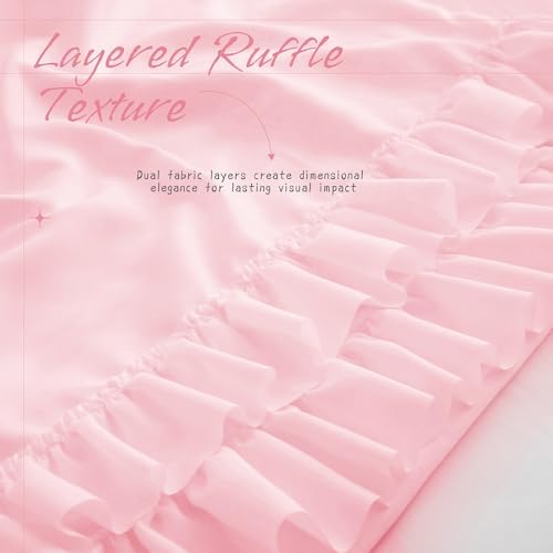 Vonty Pink Ruffled Pillow Cases Set of 2, Body Size, 20x54 Inch - Image 4