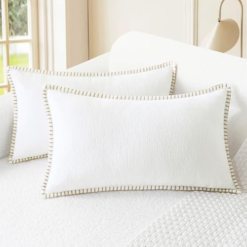 CaliTime Decorative Couch Throw Pillow Covers 20 X 12 Inches True White by CaliTime