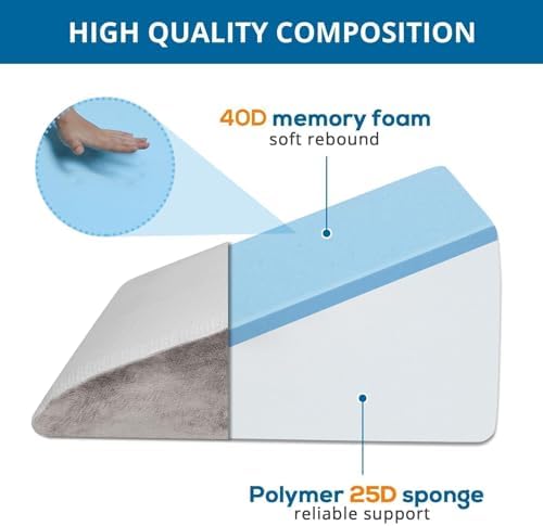 Sasttie Wedge Pillow 24x24x12 inch, Memory Foam Bed Wedge, Solid Warm Gray - Image 3