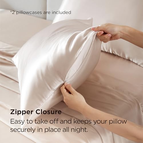 Bedsure Satin Pillowcase with Zipper, Similar to Silk Pillow Cases 2 Pack - Image 5