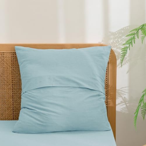 BESTOUCH Washed Cotton Pillowcases Linen Feel Hushed Green Euro - Image 2