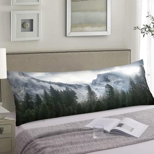 Foggy Forest Body Pillow Cover 20x54, Misty Natural Scenery Mountain Landscape - Image 2