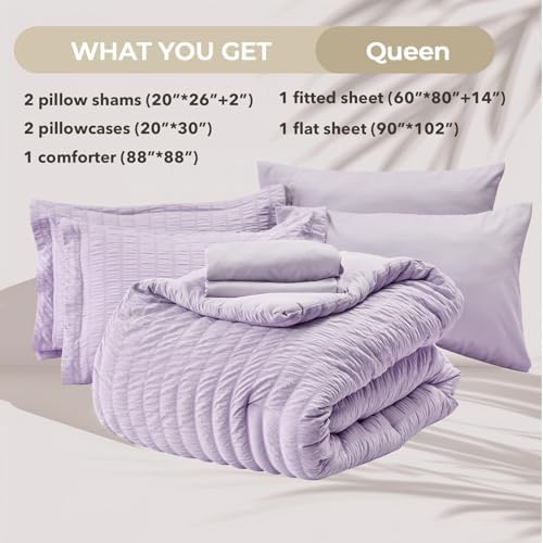 HYMOKEGE Lavender Queen Comforter Set Seersucker 7 Pieces, All Season Luxury - Image 5