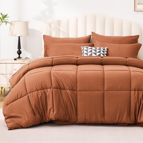 Love's cabin California King Comforter Set Burnt Orange, 7 Pieces California by Lovescabin