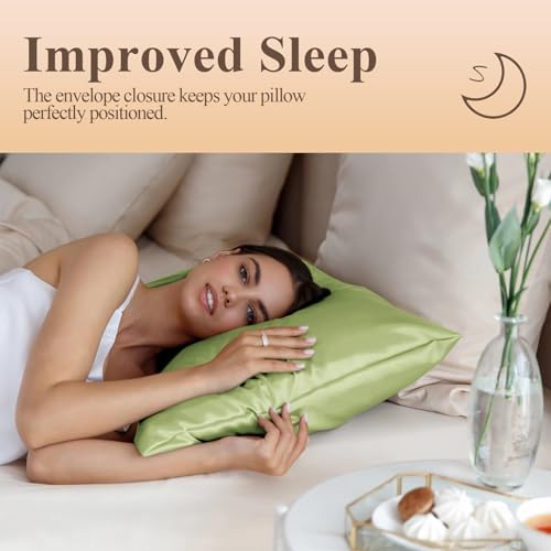 Silk Like Satin Pillowcase Cal King Size, Sage Green, 2 Pack, 20x40 Inches - Image 5