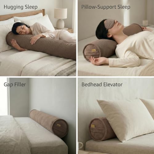 Corduroy Body Pillow for Side Sleepers, Cozy Cylinder Bolster Pillow for Bed & - Image 5