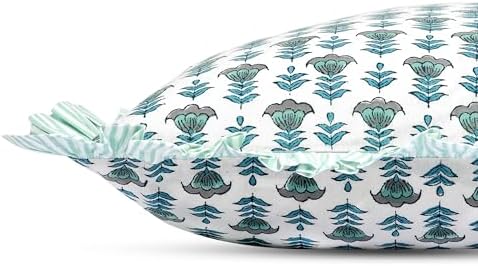Ridhi Block Print Aquamarine Blue Throw Pillow Cover 20" x 20" Decorative - Image 4