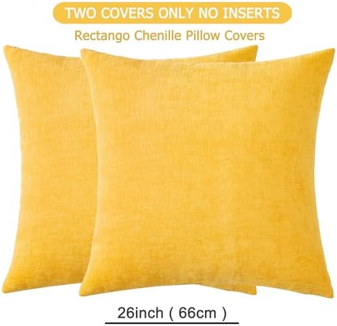 GAWAMAY Yellow Chenille Throw Pillow Covers 26x26 Set of 2 - Image 2