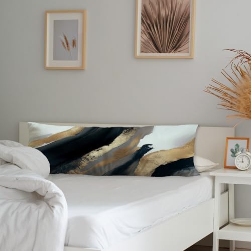 Black and Gold Abstract Body Pillow Covers 20x54, Mid Century Modern Black Gold - Image 3