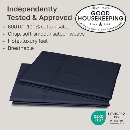 California Design Den 600 TC Set of 2 Pillow Cases King, Midnight Blue - Image 2