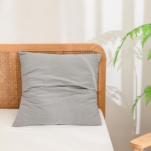 BESTOUCH Washed Cotton Pillowcases Linen Feel Light Grey Euro - Image 2