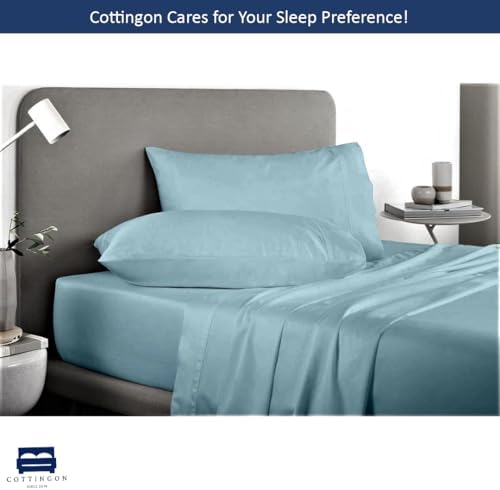 Cottingon 5 PC Split King Sheets Fits 16" Deep, Egyptian Cotton, Light Blue - Image 3