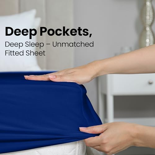 Queen Fitted Sheet, Ultra Soft Fits Up to 15 Inch Deep Pocket, Royal Blue - Image 4