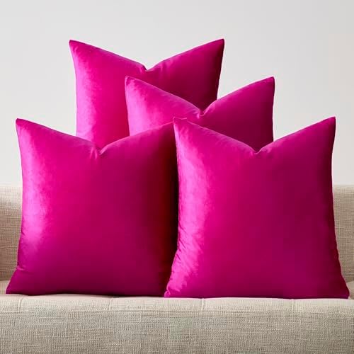 GIGIZAZA Pack of 4 Decorative Velvet Pillow Covers 20x20 Hot Pink by GIGIZAZAFocusingonhomedecoration