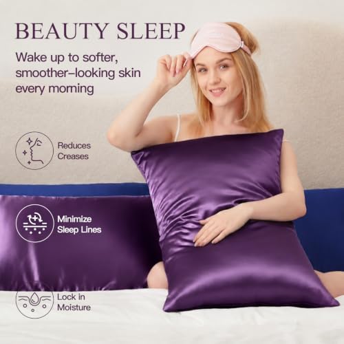 Mulberry Silk Pillow Cases for Hair and Skin, Dark Purple - Image 4