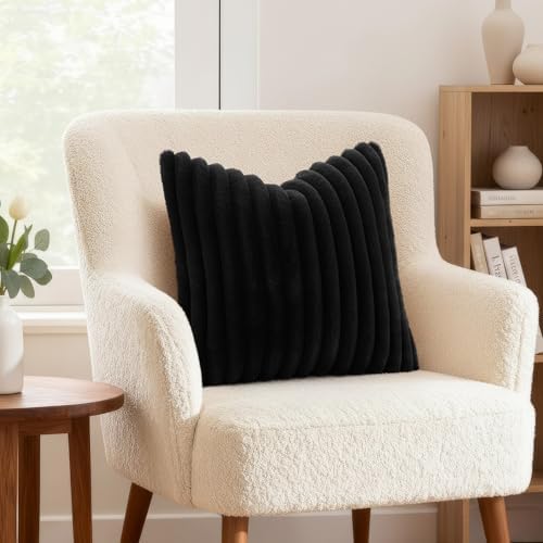 decorUhome Fall Faux Fur Throw Pillow Covers 22x22 Set of 2 Black - Image 4