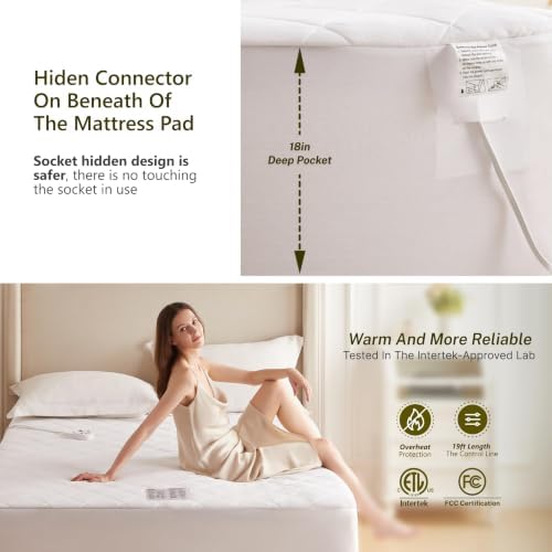 39"x75" Heated Quilted Wave Mattress Pad, Twin Size, Soft Bed Warmer, 10 Heat - Image 2