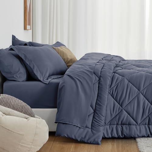 Love's cabin Twin XL Comforter Set Navy Blue, 5 Pieces Twin XL Bed in a Bag - Image 3