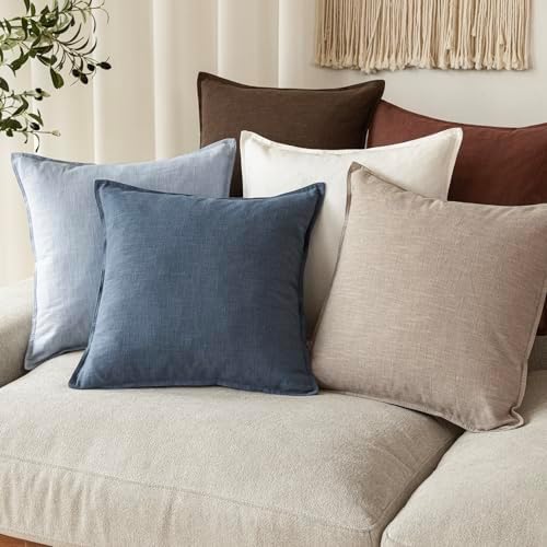 Foindtower Linen Solid Decorative Throw Pillow Covers 16x16 Inch Sky Blue - Image 7