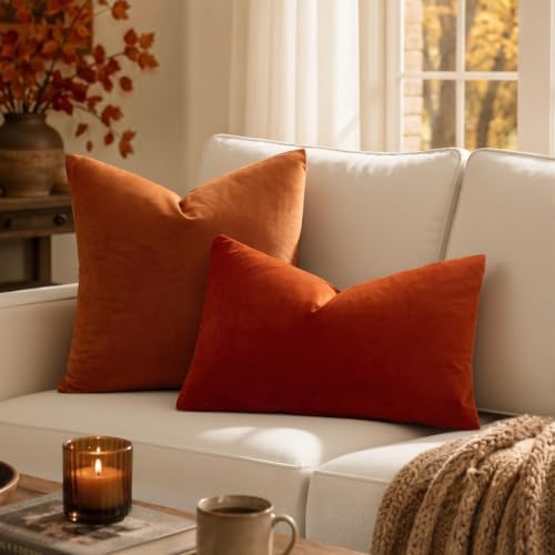 MIULEE 12x20 Inch Lumbar Fall Velvet Pillow Cover Set of 1 Burnt Orange - Image 4