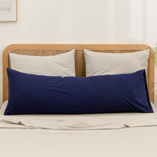 BESTOUCH Washed Cotton Pillowcases Linen Feel Navy Blue Body by BESTOUCH