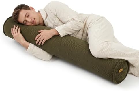 Long Round Body Pillow for Adults – Corduroy Cervical Roll Bolster Pillow by Ailuteie