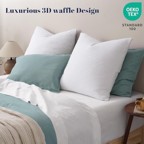 PHF Ultra Soft Waffle Weave Euro Shams Pillow Covers, No Filling, 2 Pack 26" x - Image 2