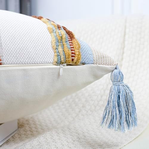 PANOD Boho Long Lumbar Throw Pillow Cover 14 x 36 Blue Brown, Chenille Morocan - Image 4