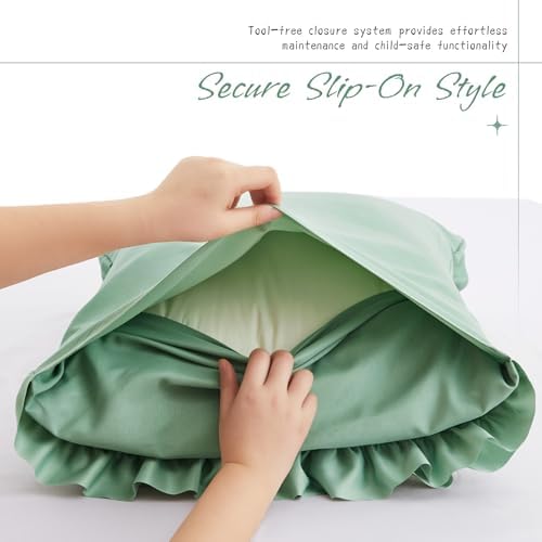 Vonty Green Ruffled Pillow Cases Set of 2, Standard Size, 20x26 Inch - Image 5