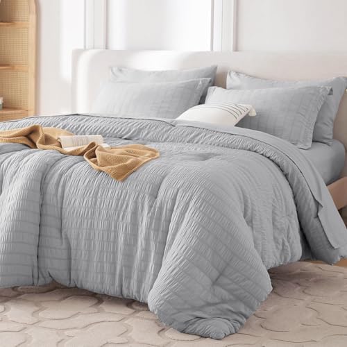 MUXHOMO 5 Pieces Twin Comforter Set, Seersucker Bed in a Bag Twin Size by MUXHOMO