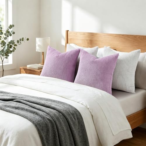 Mecatny Corduroy Decorative Throw Pillow Covers 26x26 Set of 2 Lilac - Image 7