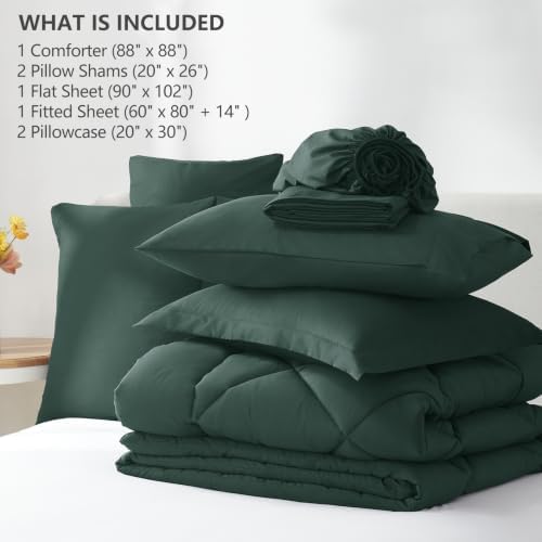 CozyLux Queen Comforter Set 88"x88" Forest Green - Image 6