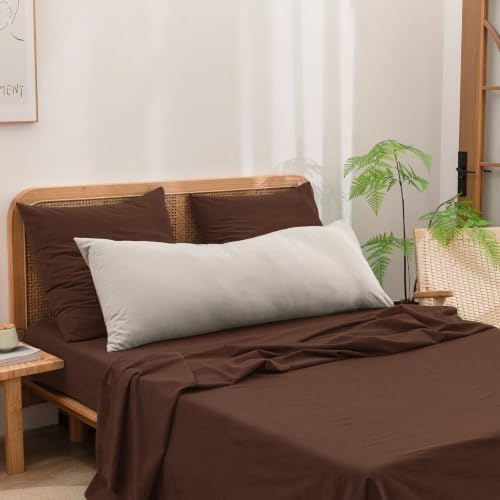 BESTOUCH Washed Cotton Pillowcases Linen Feel Cocoa Brown Euro - Image 4