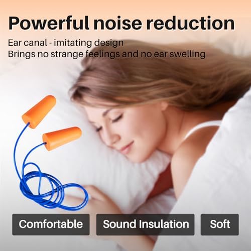NRR 33dB Foam Ear Plugs with Cord, 100 Pairs/Box，for Sleeping - Image 2