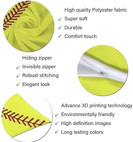 Sport Theme Body Pillow Cover Sports Yellow and Red Baseball Laces Softball - Image 6