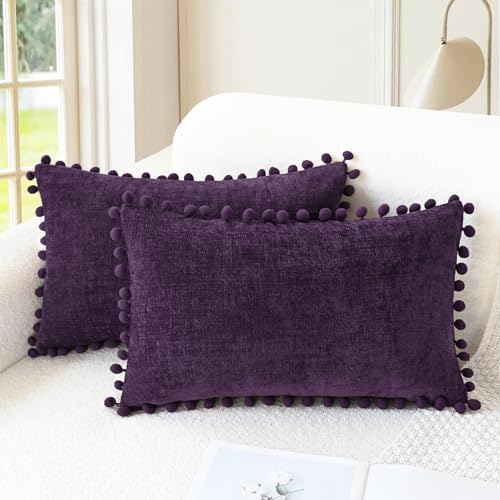 CaliTime Decorative Couch Throw Pillow Covers 20 X 12 Inches Plum Purple by CaliTime