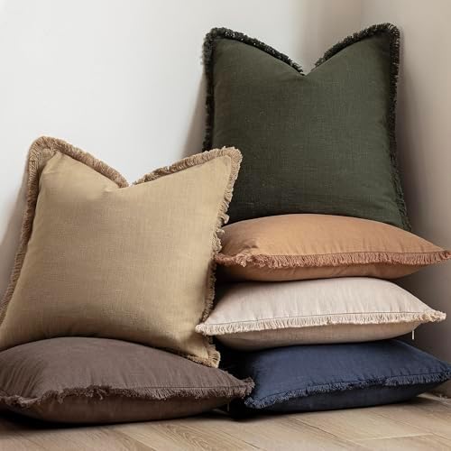 Foindtower Decorative Linen Fringe Throw Pillow Covers 20×20 Light Khaki - Image 6