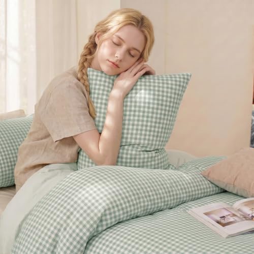 Merryword 100% Cotton Body Pillow Cover, 20 x 54, Sage Gingham Pillowcase - Image 6