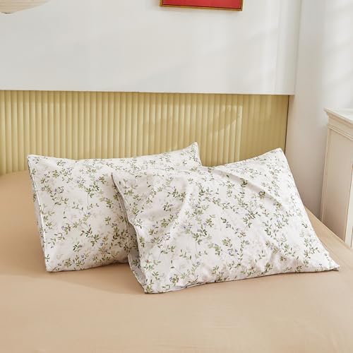 ECOCOTT Pillowcase Standard Size Set of 2, Mini Green Leaves Pattern Printed - Image 2