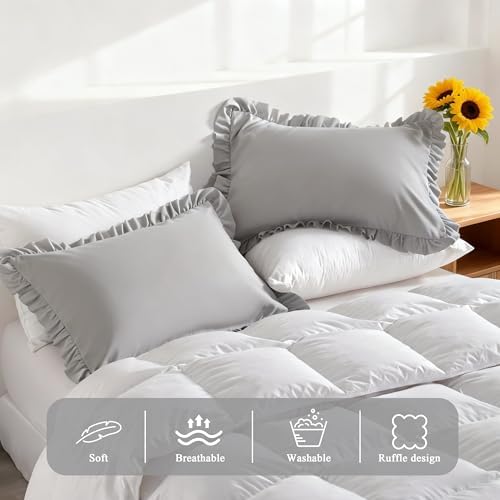 Ruffled Standard Pillow Shams, 2 Pack, 20x26 Inches, Light Grey - Image 4