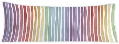 Boho Colorful Striped 20x54 Body Pillow Cover, Minimalist Boho Watercolor by PIUD